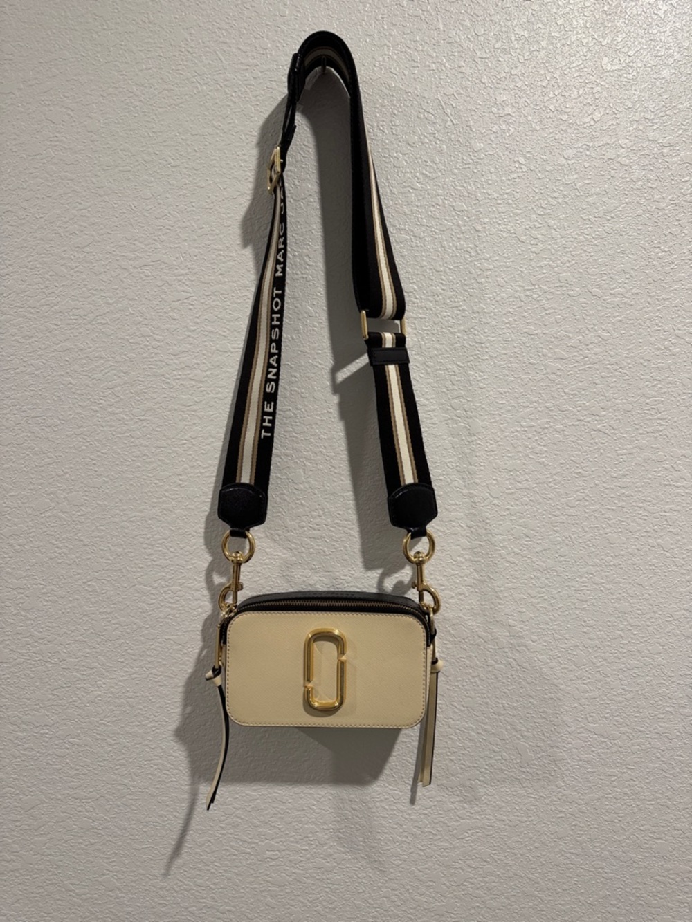 Marc Jacobs Cream Crossbody Camera Bag with Black-Trim Strap